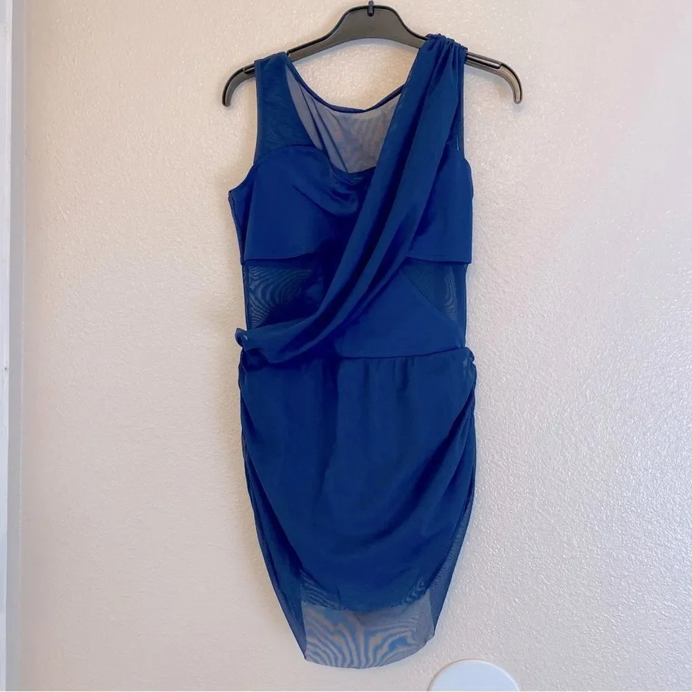 WEISSMAN Balera Dance navy blue Costume Asymmetrical Mesh Drape Dress D11450 MA